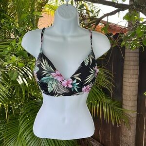 SHADE & SHORE Black Floral Print Bikini Top size 34C